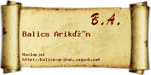 Balics Arikán névjegykártya
